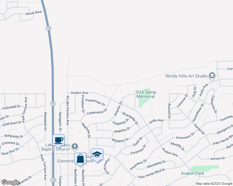 map of restaurants, bars, coffee shops, grocery stores, and more near 2380 Catamaran Drive in Lake Havasu City