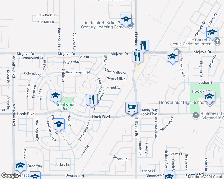 map of restaurants, bars, coffee shops, grocery stores, and more near 14345 Squirrel Lane in Victorville