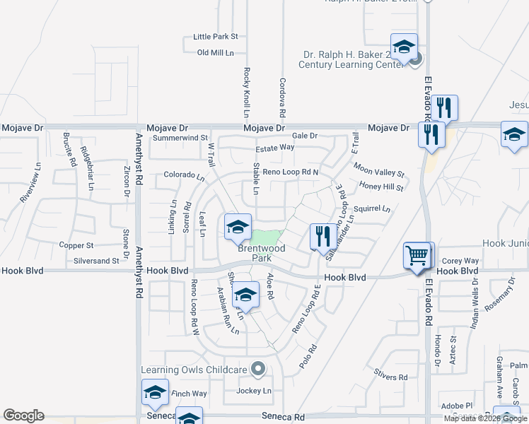 map of restaurants, bars, coffee shops, grocery stores, and more near 14030 Yearling Lane in Victorville