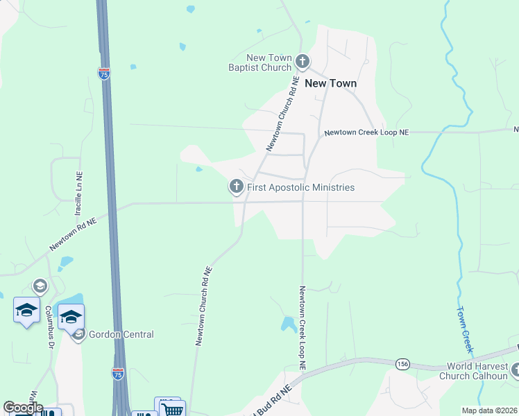 map of restaurants, bars, coffee shops, grocery stores, and more near 767 Newtown Road Northeast in Calhoun