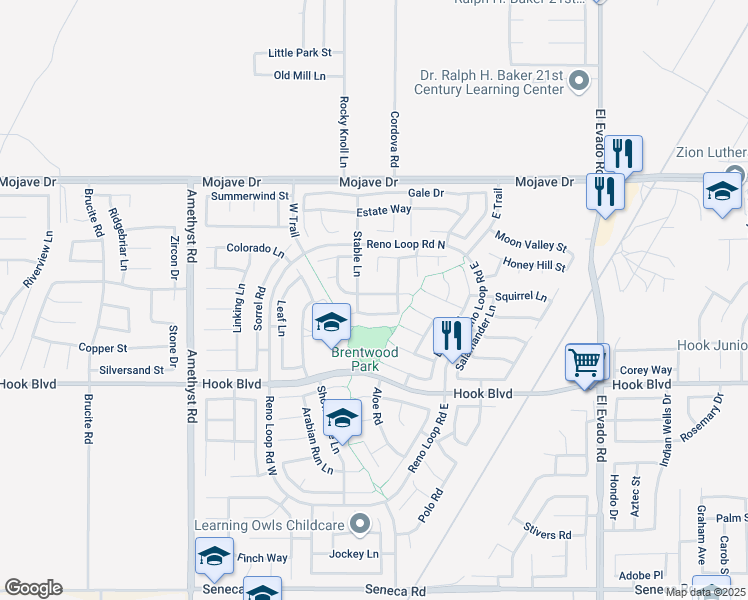map of restaurants, bars, coffee shops, grocery stores, and more near 14059 Mare Lane in Victorville