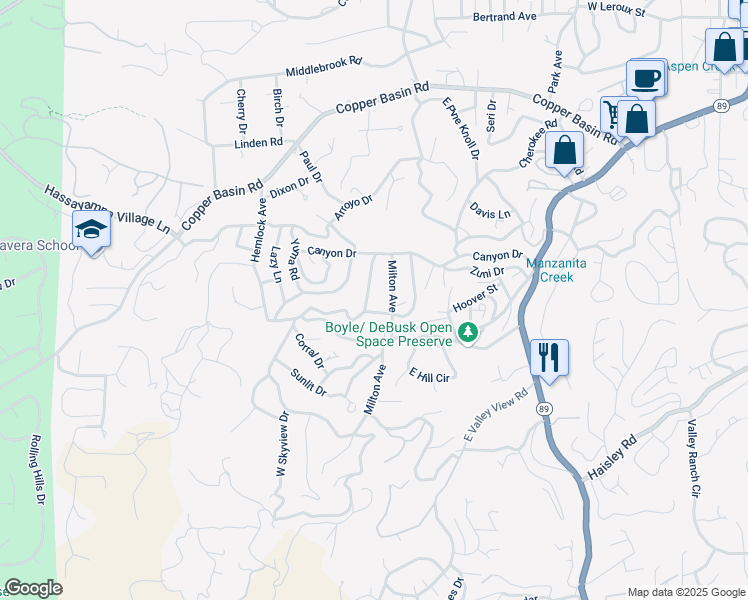 map of restaurants, bars, coffee shops, grocery stores, and more near 912 Bluejay Drive in Prescott
