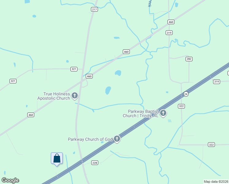 map of restaurants, bars, coffee shops, grocery stores, and more near 3280 County Road 217 in Trinity