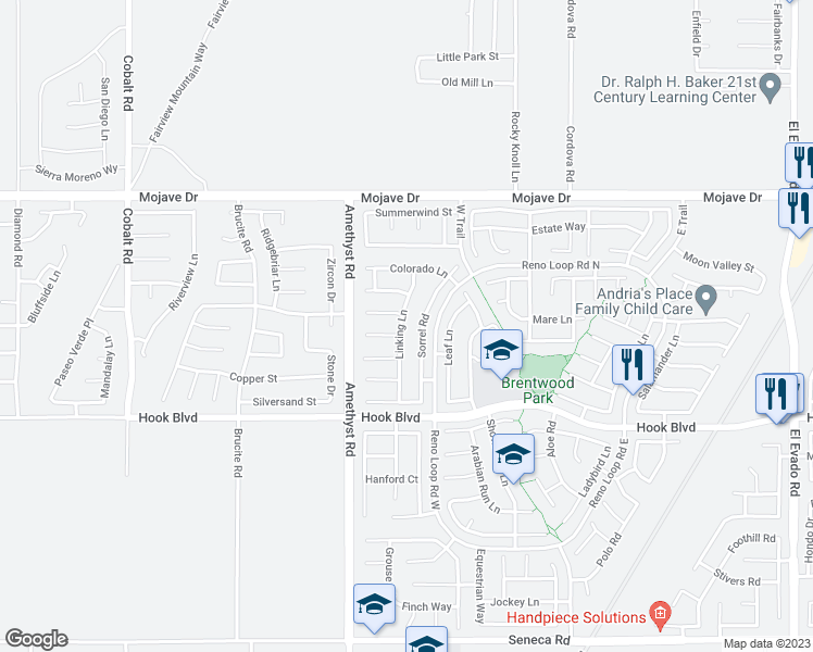 map of restaurants, bars, coffee shops, grocery stores, and more near 15075 Linking Lane in Victorville