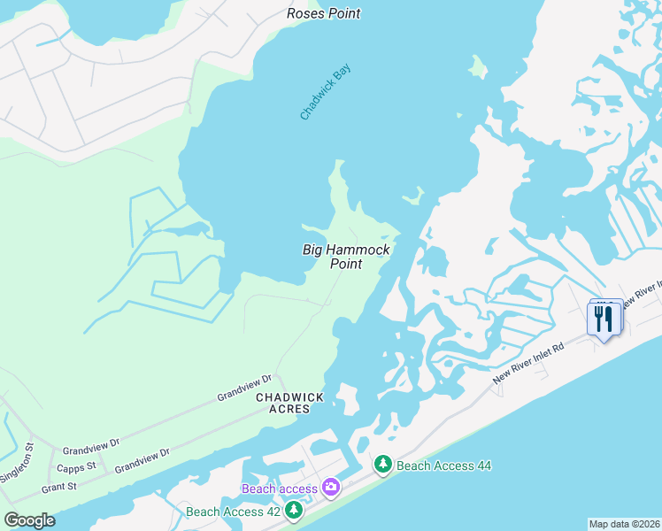 map of restaurants, bars, coffee shops, grocery stores, and more near 157 Big Hammock Point Road in Sneads Ferry