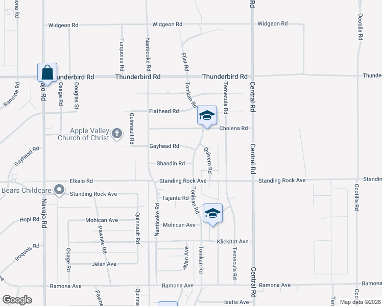 map of restaurants, bars, coffee shops, grocery stores, and more near 22244 Shandin Road in Apple Valley