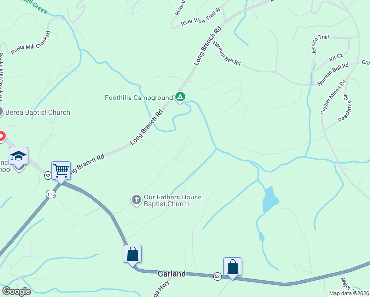 map of restaurants, bars, coffee shops, grocery stores, and more near 490 Lewis Brown Road in Dahlonega