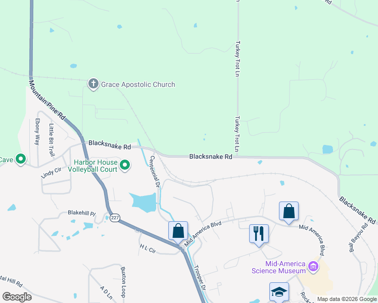 map of restaurants, bars, coffee shops, grocery stores, and more near 892 Blacksnake Road in Garland County