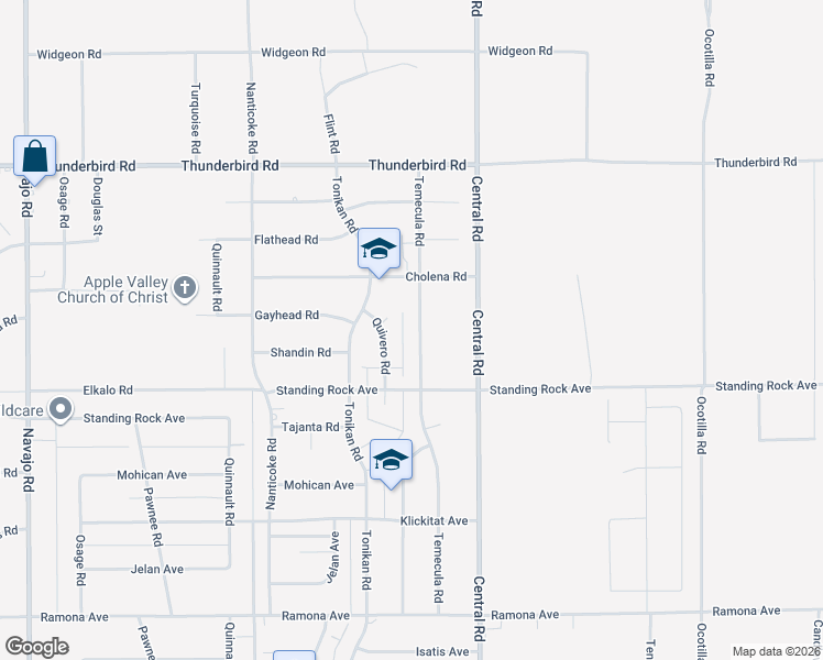 map of restaurants, bars, coffee shops, grocery stores, and more near 15006 Temecula Road in Apple Valley