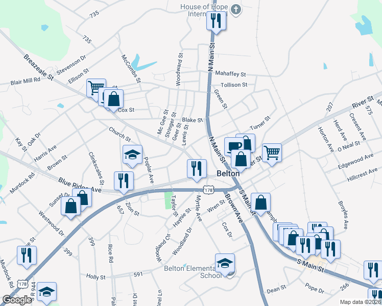 map of restaurants, bars, coffee shops, grocery stores, and more near 212 State Highway 63 in Belton