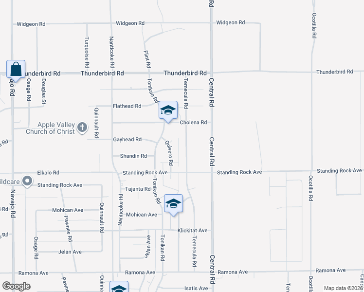 map of restaurants, bars, coffee shops, grocery stores, and more near 15006 Temecula Road in Apple Valley
