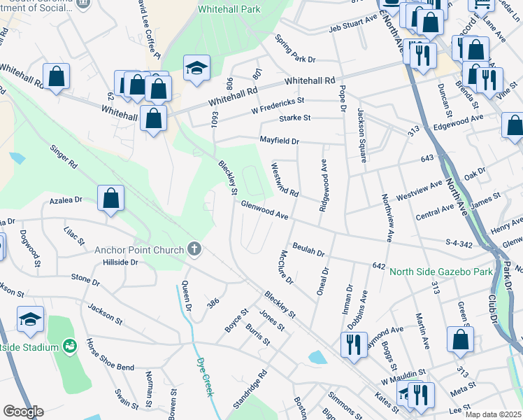 map of restaurants, bars, coffee shops, grocery stores, and more near 103 Traditions Boulevard in Anderson
