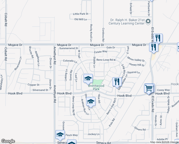map of restaurants, bars, coffee shops, grocery stores, and more near 15080 Filly Lane in Victorville