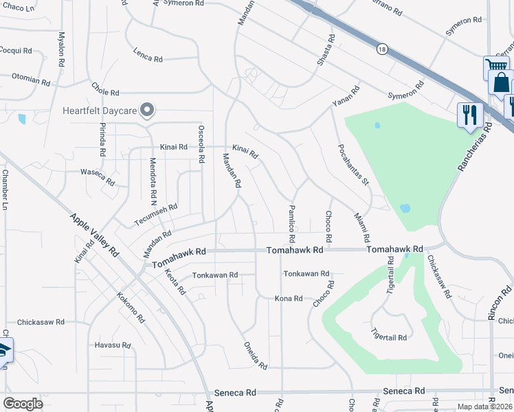 map of restaurants, bars, coffee shops, grocery stores, and more near 15023 Genesee Road in Apple Valley