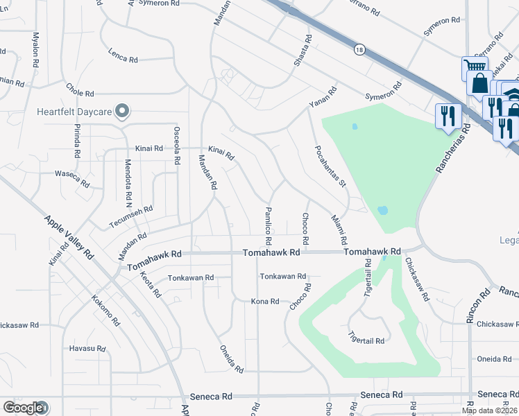 map of restaurants, bars, coffee shops, grocery stores, and more near 15006 Pamlico Road in Apple Valley