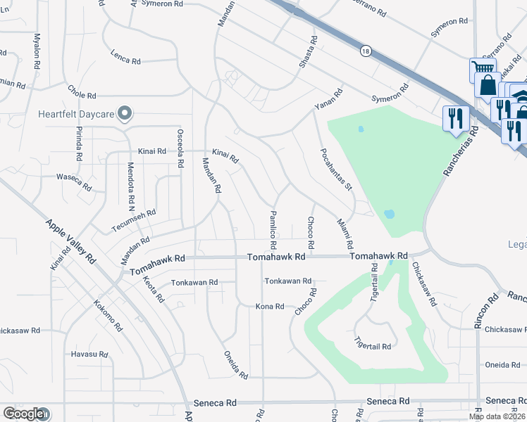 map of restaurants, bars, coffee shops, grocery stores, and more near 15006 Pamlico Road in Apple Valley