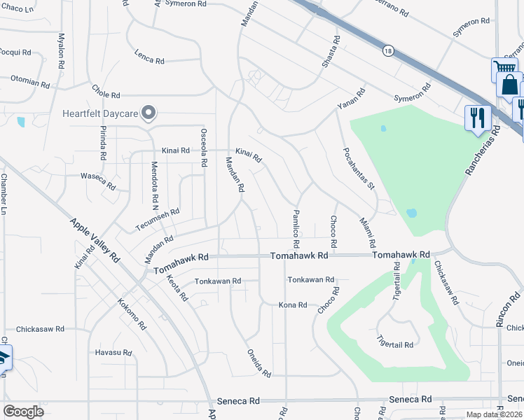 map of restaurants, bars, coffee shops, grocery stores, and more near 15003 Genesee Road in Apple Valley