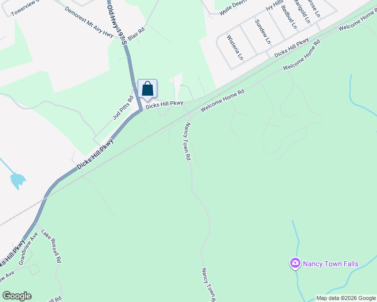 map of restaurants, bars, coffee shops, grocery stores, and more near 427 Nancy Town Road in Mount Airy