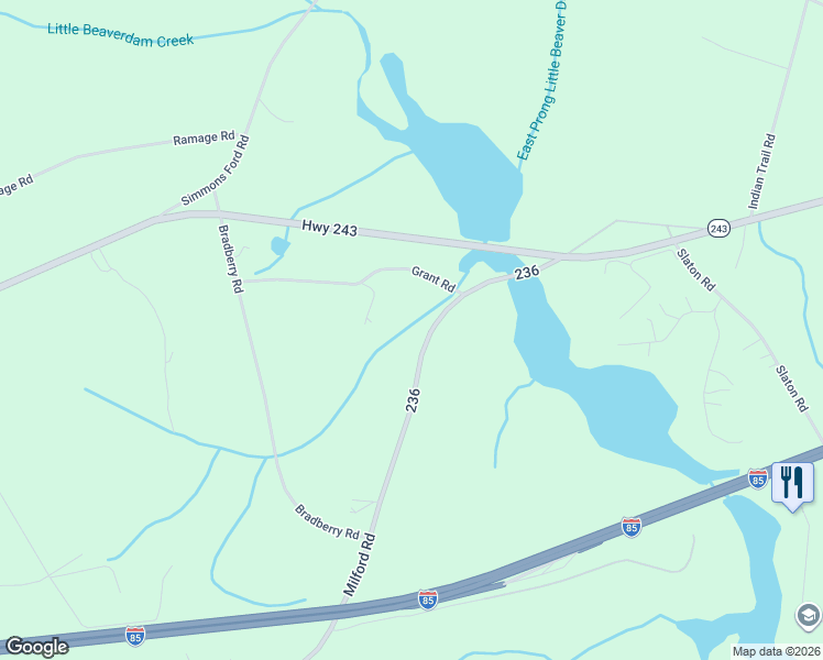 map of restaurants, bars, coffee shops, grocery stores, and more near 320 Milford Road in Townville