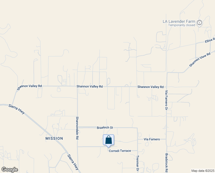 map of restaurants, bars, coffee shops, grocery stores, and more near Shannon Valley Road in Los Angeles County