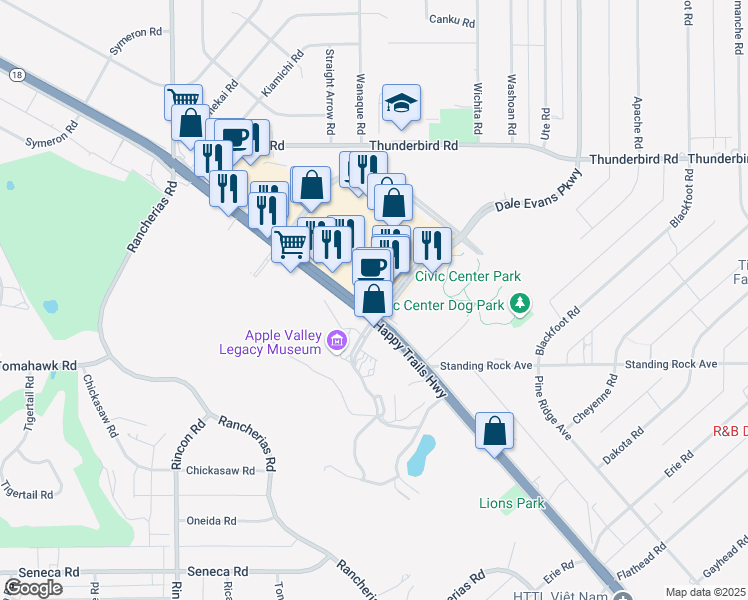 map of restaurants, bars, coffee shops, grocery stores, and more near 14880 Dale Evans Parkway in Apple Valley