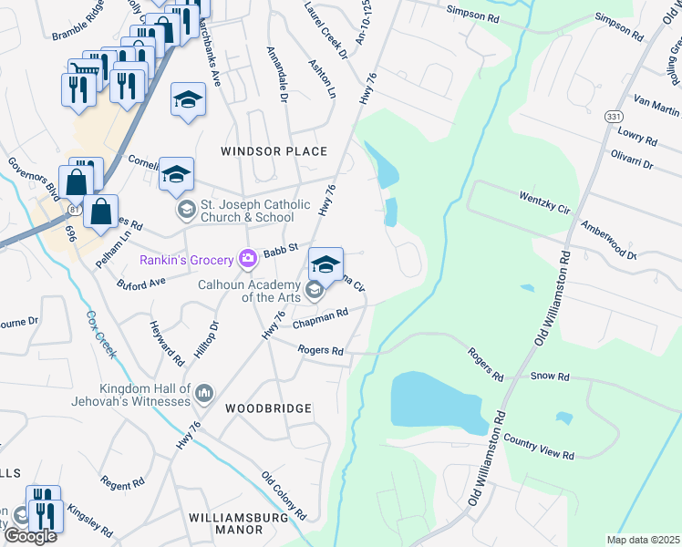 map of restaurants, bars, coffee shops, grocery stores, and more near 991 in Anderson