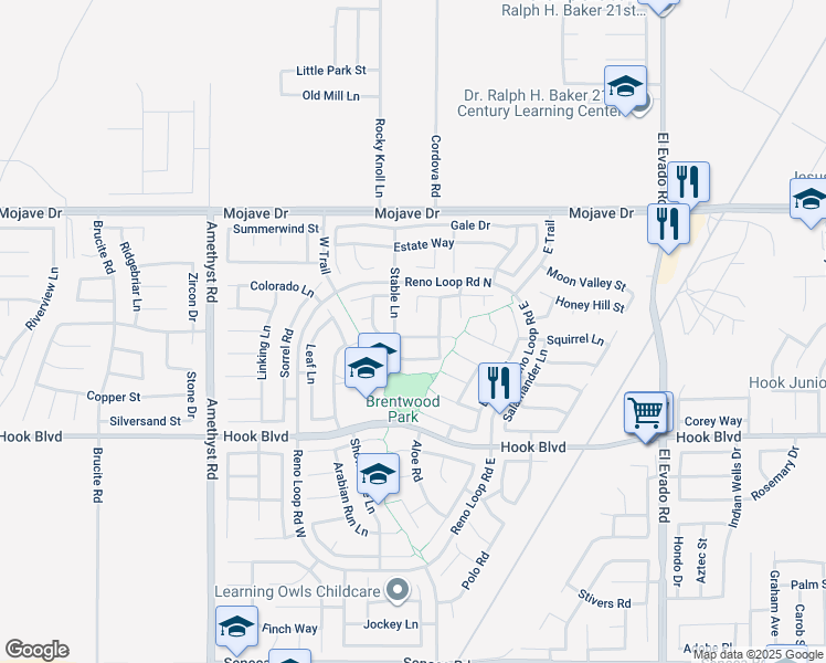 map of restaurants, bars, coffee shops, grocery stores, and more near 14056 Mare Lane in Victorville