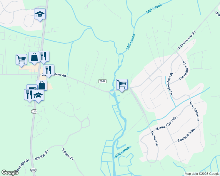 map of restaurants, bars, coffee shops, grocery stores, and more near 1253 Old Folkstone Road in Sneads Ferry