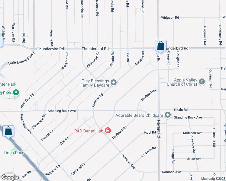 map of restaurants, bars, coffee shops, grocery stores, and more near 15045 Ramona Road in Apple Valley
