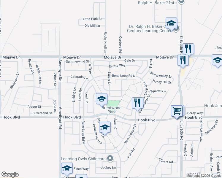 map of restaurants, bars, coffee shops, grocery stores, and more near 15085 Stable Lane in Victorville