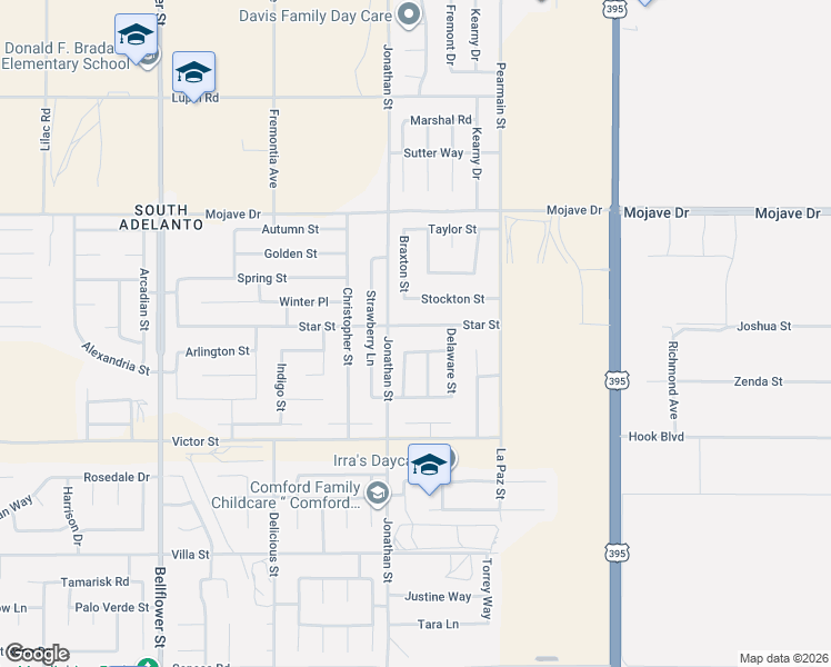map of restaurants, bars, coffee shops, grocery stores, and more near 11747 Star Street in Adelanto