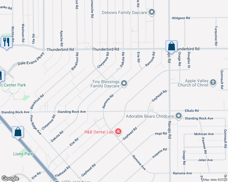map of restaurants, bars, coffee shops, grocery stores, and more near 15016 Ramona Avenue in Apple Valley
