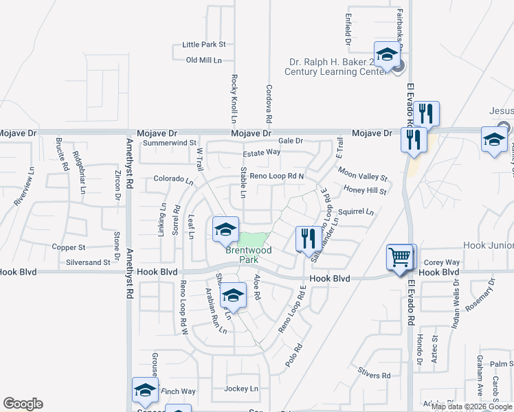 map of restaurants, bars, coffee shops, grocery stores, and more near 14064 Mare Lane in Victorville