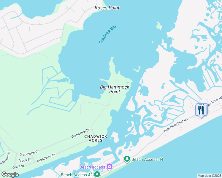 map of restaurants, bars, coffee shops, grocery stores, and more near 157 Big Hammock Point Road in Sneads Ferry