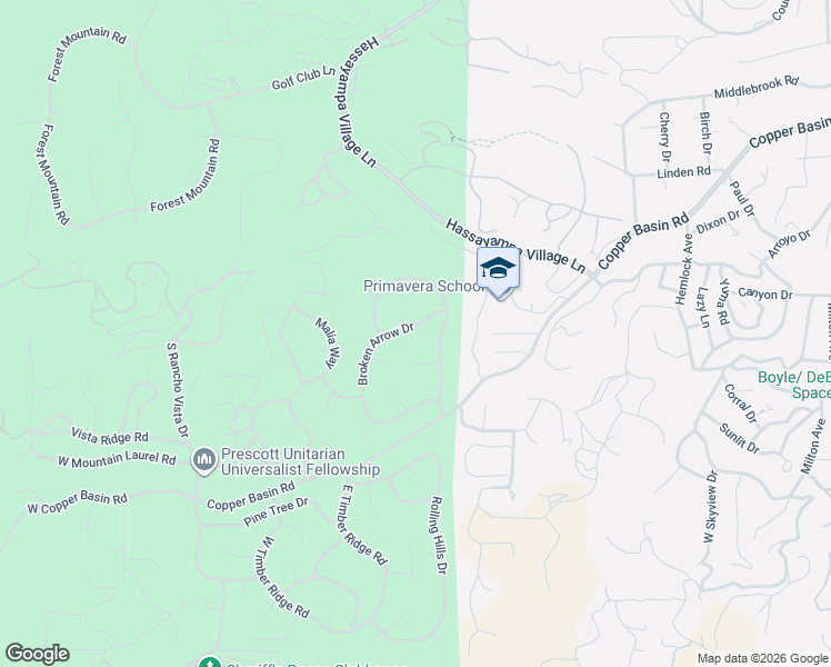 map of restaurants, bars, coffee shops, grocery stores, and more near 612 Thunderbird Drive in Prescott