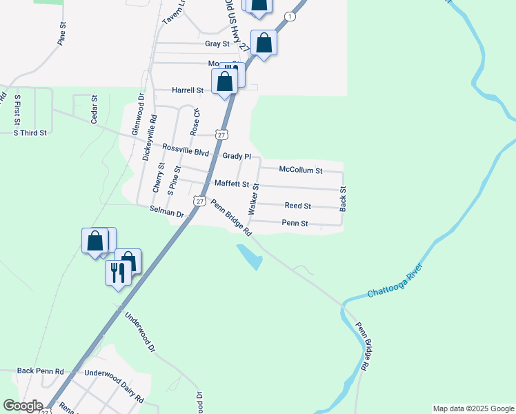 map of restaurants, bars, coffee shops, grocery stores, and more near 30 Penn Street in Trion
