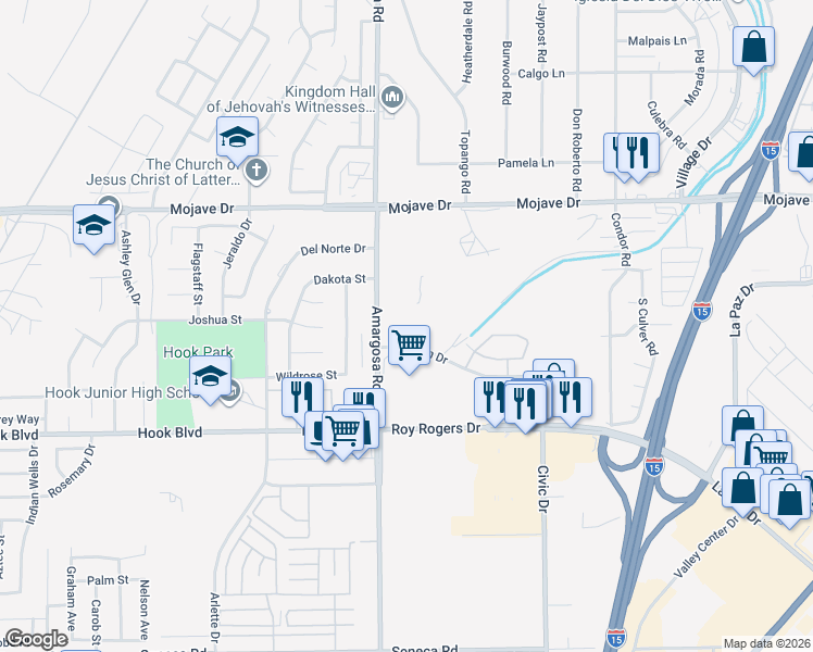 map of restaurants, bars, coffee shops, grocery stores, and more near 15095 Amargosa Road in Victorville