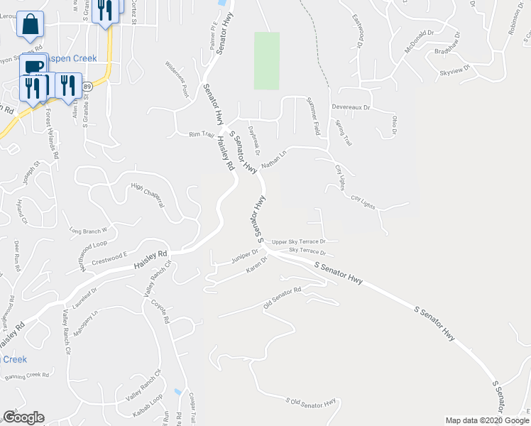 map of restaurants, bars, coffee shops, grocery stores, and more near 1225 South Senator Highway in Prescott