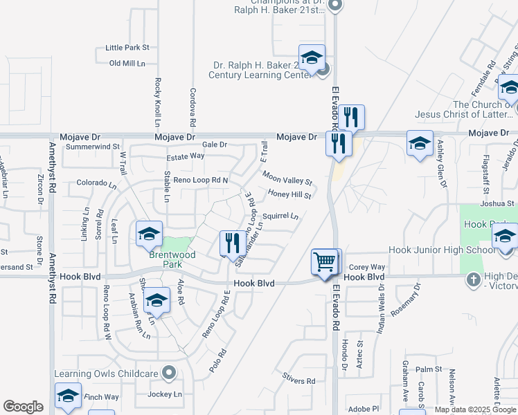 map of restaurants, bars, coffee shops, grocery stores, and more near 14391 Castle Peaks Street in Victorville