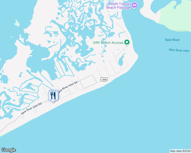 map of restaurants, bars, coffee shops, grocery stores, and more near 161 Sea Gull Lane in North Topsail Beach