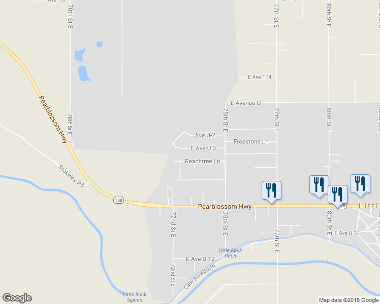 map of restaurants, bars, coffee shops, grocery stores, and more near 7244 East Avenue U 3 in Littlerock