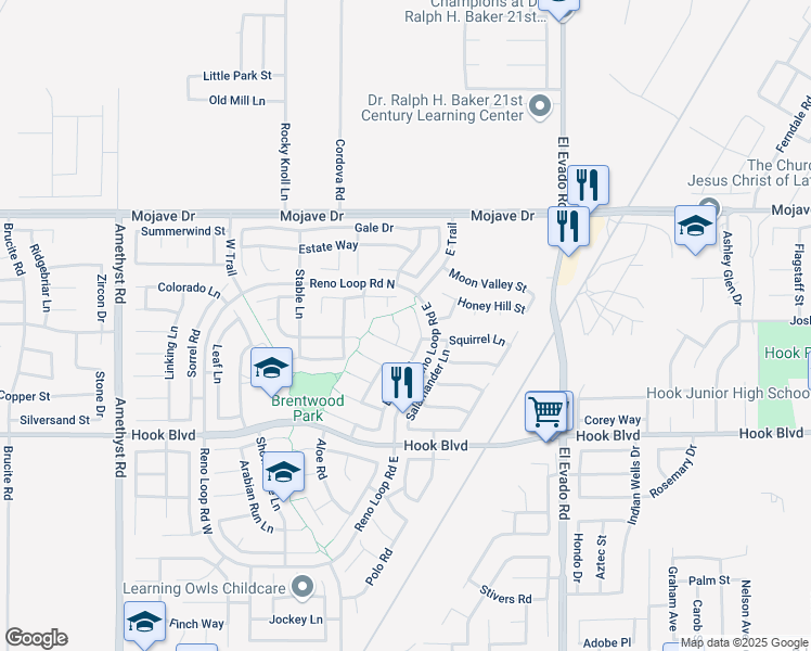 map of restaurants, bars, coffee shops, grocery stores, and more near 15097 Roan Circle in Victorville