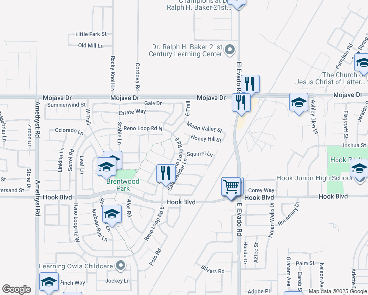 map of restaurants, bars, coffee shops, grocery stores, and more near 14391 Castle Peaks Street in Victorville