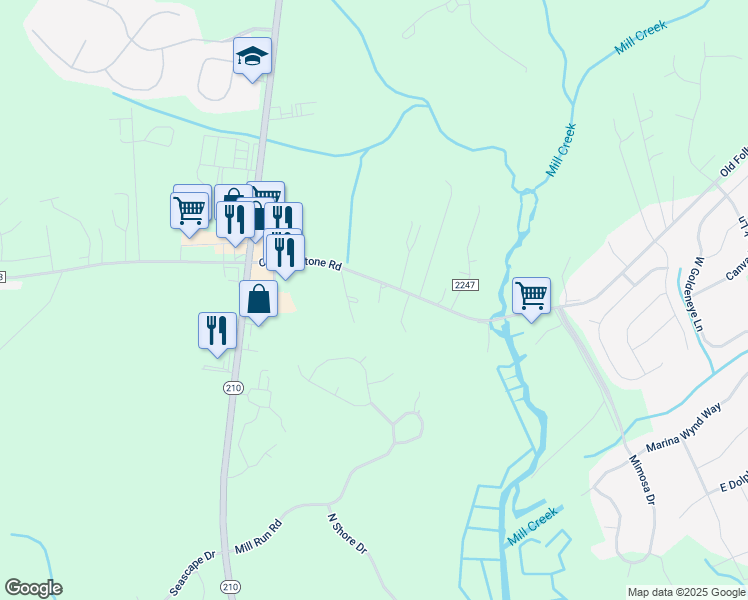 map of restaurants, bars, coffee shops, grocery stores, and more near 1064 Old Folkstone Road in Sneads Ferry