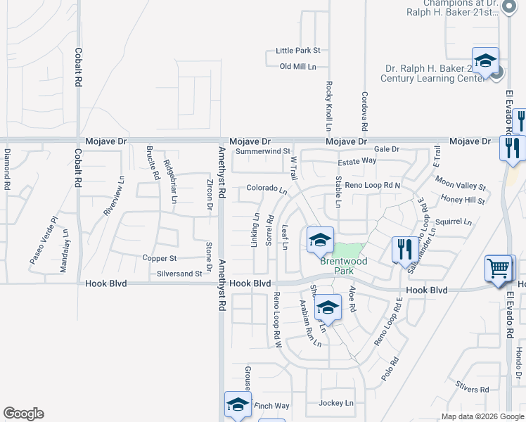 map of restaurants, bars, coffee shops, grocery stores, and more near 15145 Linking Lane in Victorville
