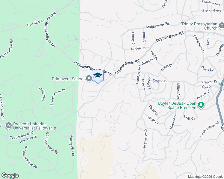 map of restaurants, bars, coffee shops, grocery stores, and more near 1398 Copper Basin Road in Prescott