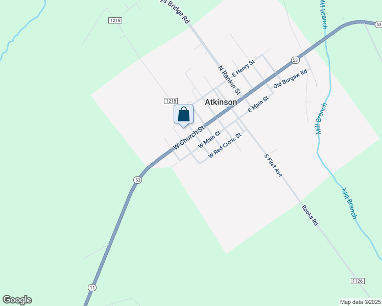 map of restaurants, bars, coffee shops, grocery stores, and more near West Main Street in Atkinson