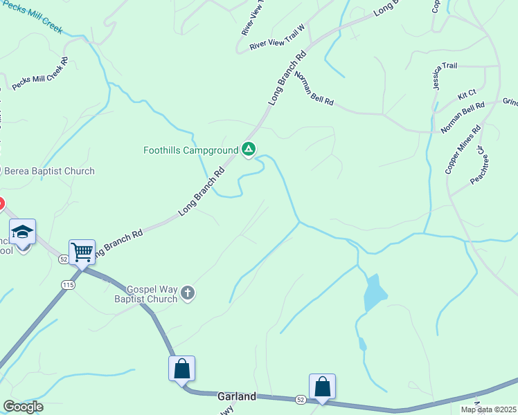 map of restaurants, bars, coffee shops, grocery stores, and more near 125 Cool Springs Lane in Murrayville