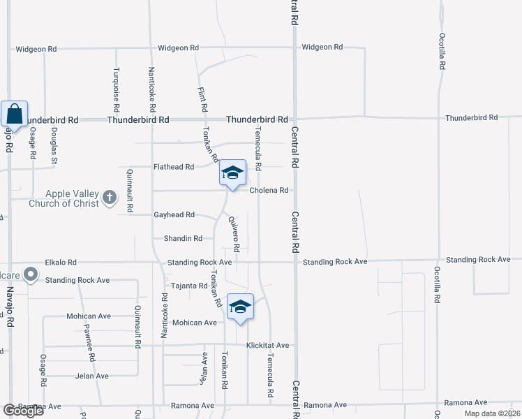 map of restaurants, bars, coffee shops, grocery stores, and more near 15049 Temecula Road in Apple Valley