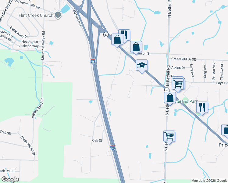 map of restaurants, bars, coffee shops, grocery stores, and more near 148 Pleasant Acres Road in Decatur